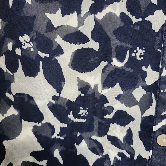 Madison Paige Women's XL Sheer Roll Tab Sleeve Top Navy White Office Travel - Picture 9 of 13